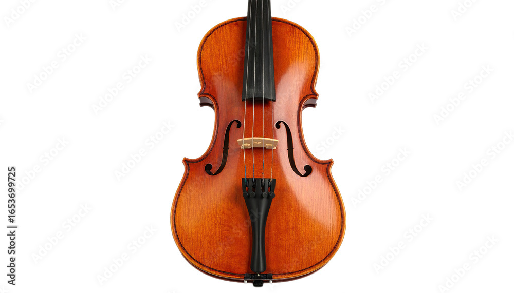 Fototapeta premium A polished wooden violin stands out against a stark black background, showcasing rich warm tones and intricate craftsmanship.
