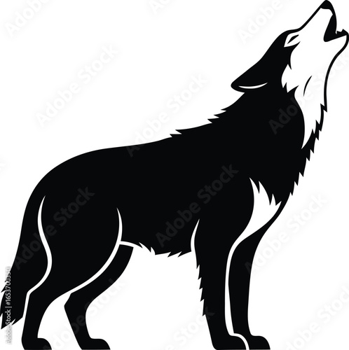 Silhouette of a wolf howling.