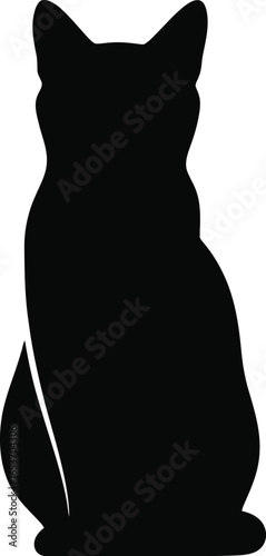 Silhouette of a Sitting Cat Facing Forward.