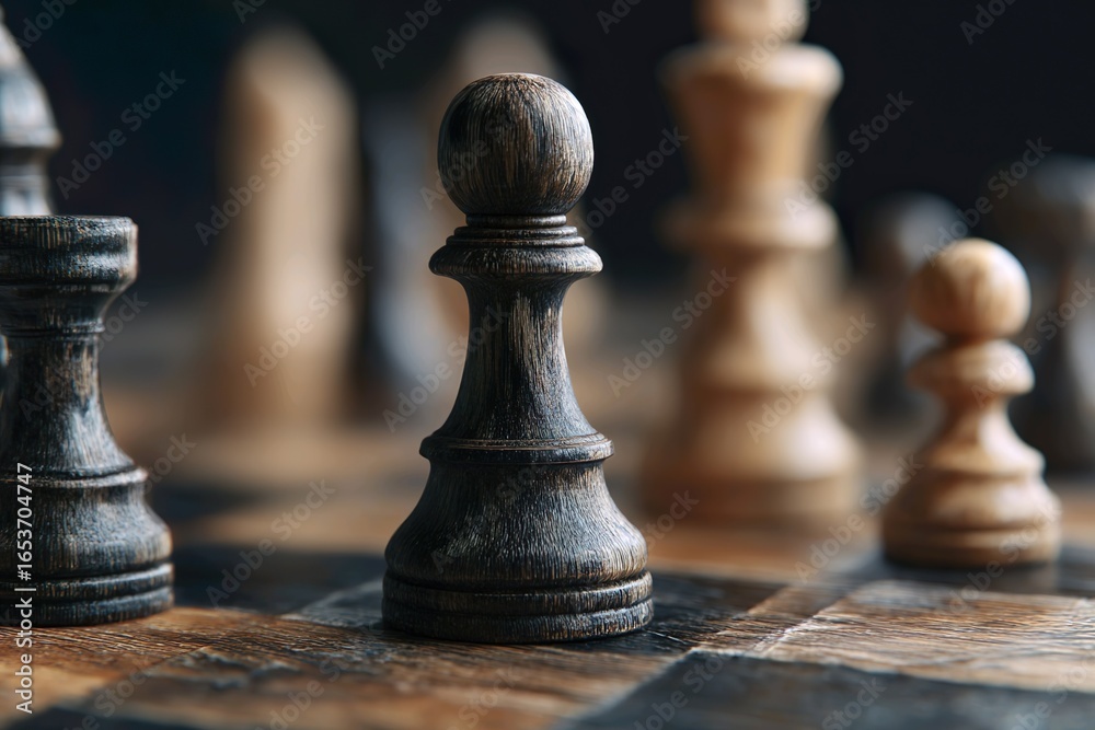 Fototapeta premium Wooden chess pawn on chessboard