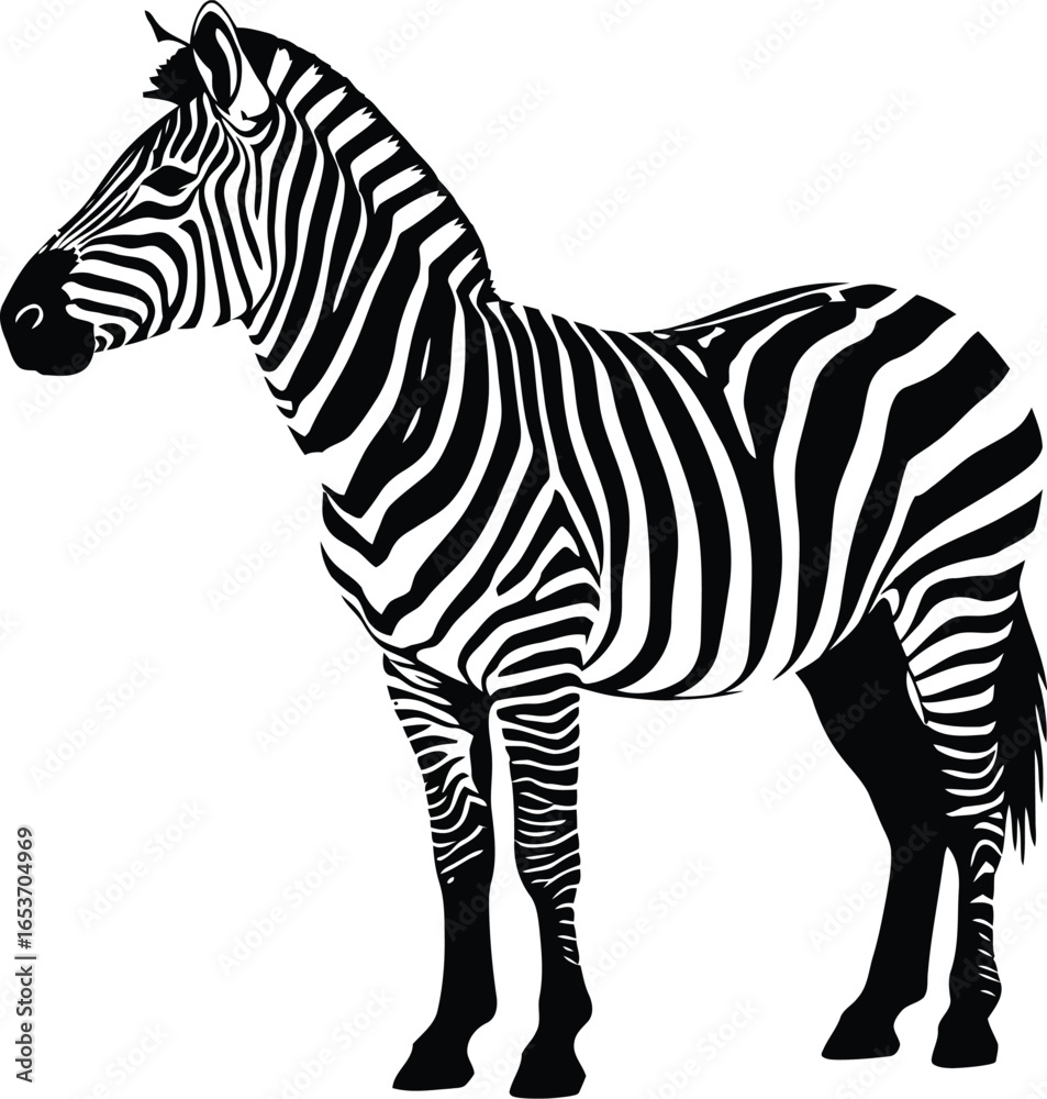 Fototapeta premium Profile view of a zebra, showcasing its distinctive black and white stripes.