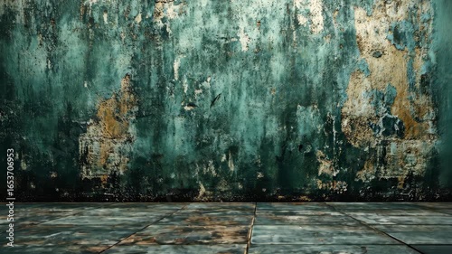 Dark Teal Textured Wall Floor Dramatic Abstract Background.