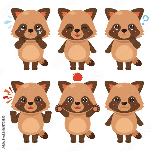 タヌキのキャラクターイラスト　表情セット