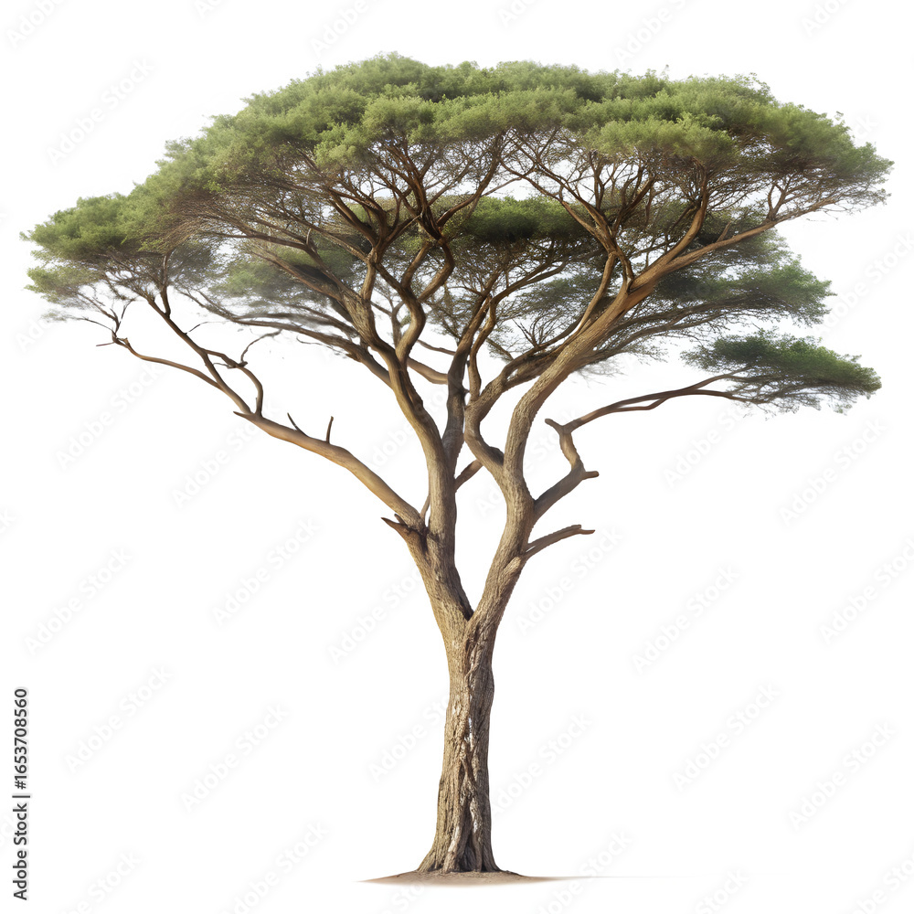 Fototapeta premium Majestic acacia tree isolated on black background