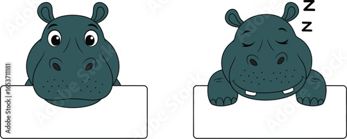 Cute hippos cartoon vector illustration animal design art