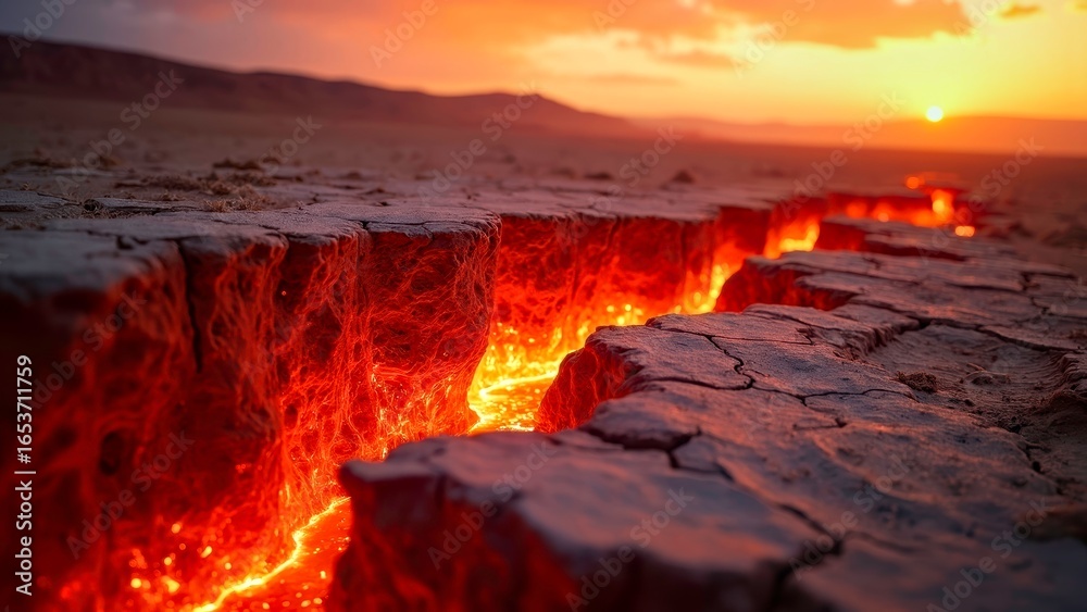 Fototapeta premium Spreading red lava landforms