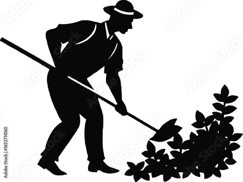 Gardener Trimming Hedges Silhouette Vector Illustration Clipart Design