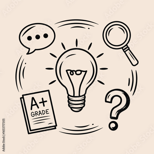 Creative Problem Solving with Lightbulb Ideas and Research Question Mark Illustration Graphic Design