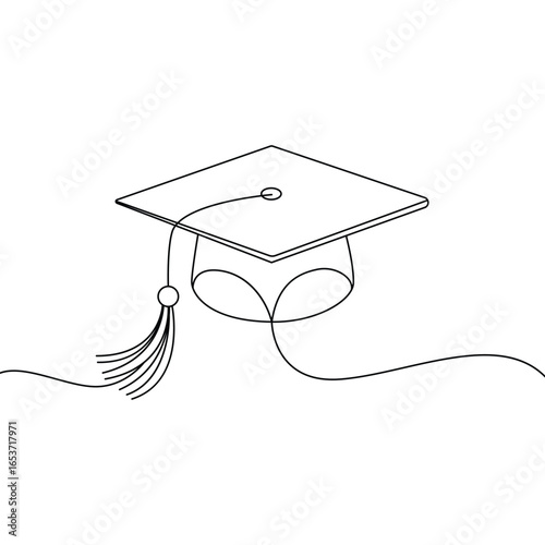 Graduation Cap One Line Drawing Celebrating Academic Achievement and Educational Success Showing Continuous Line Art