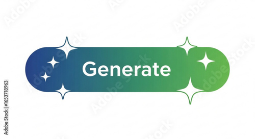 Dynamic 'Generate' Button Graphic with Sparkling Elements for Intuitive Digital Interfaces and Creative Application Development, Symbolizing Forward Progress and Innovation