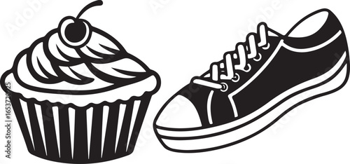 Food and Fitness Icons in Black