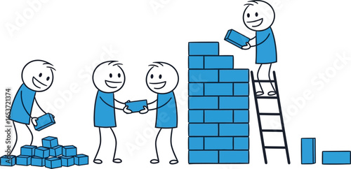 Teamwork building wall together collaboration construction help