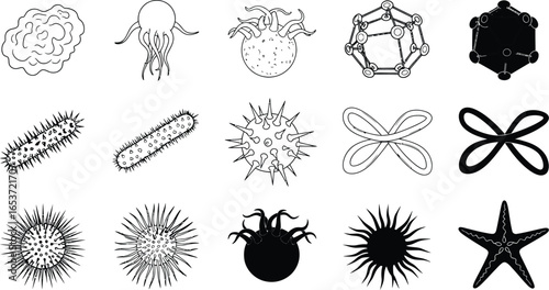 Stock vector illustration of various virus and bacteria cells