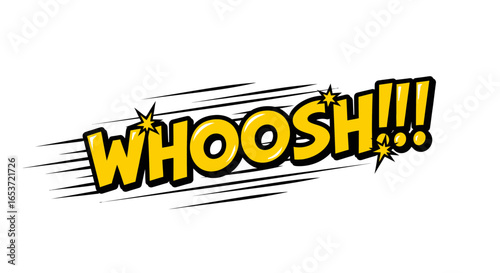 Dynamic 'Whoosh' Word Art Illustrating Swift Motion and Impact, a Vivid Comic Style Graphic Element Conveying Speed and Excitement in Retro Pop Art Design suitable for Editorial or Creative Projects