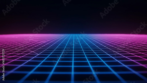 Wallpaper Mural Cyberpunk Neon Grid Background with Glowing Blue Pink Lines Futuristic Torontodigital.ca