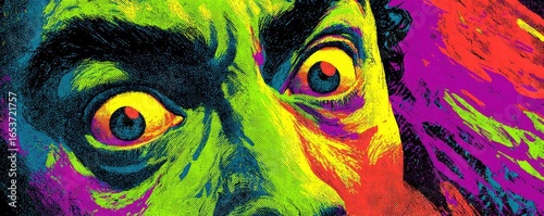 Under eye swelling concept. A vividly colored expression showcasing intense emotions.