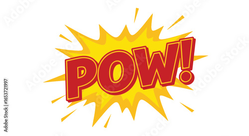 Dynamically styled vector illustration showcasing the word POW! set against a vibrant yellow starburst, symbolizing impact and bold expression ideal for graphic projects and creative designs