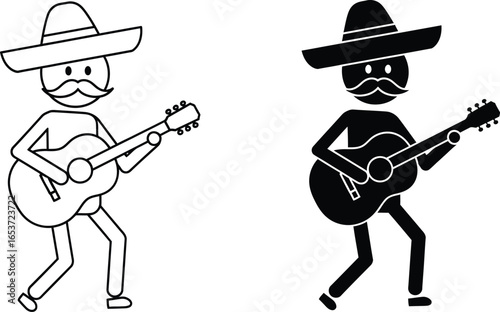 Mariachi musician playing guitar vector illustration icon