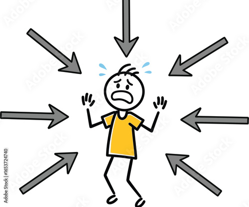 Understanding stress stick figure arrows pointing anxiety fear