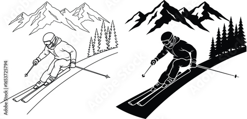 Skiing adventure vector illustration for winter sports design