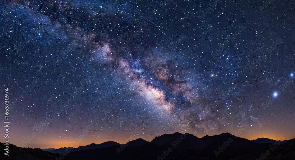 Spectacular milky way illuminates a serene mountain landscape with cosmic beauty Spectacular milky way illuminates a serene mountain landscape with cosmic beauty
