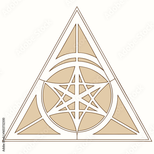 Vector art of sacred geometry symbol, a mystical triangle with a star and circle, isolated on white background