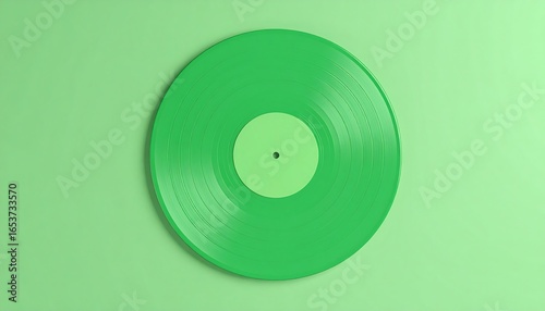 Vibrant green vinyl record on a matching backdrop