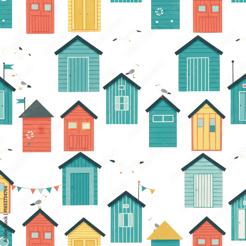 Fototapeta premium Colorful beach huts isolated on transparent background