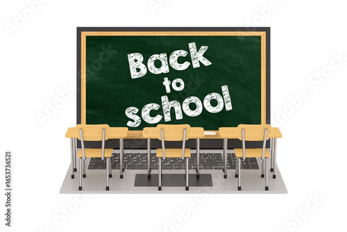 Laptop and blackboard on white background. Isolated 3D illustration