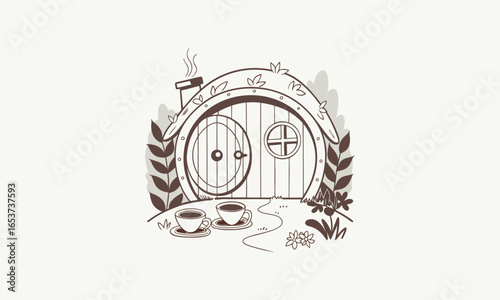 Cozy Hobbit Tea House Illustration