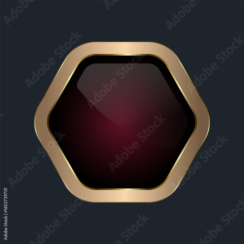 Luxury Red Hexagon Button with striking hexagonal design, smooth, glossy surface, Its deep red-to-black gradient center glows with richness. banner vector illustration
