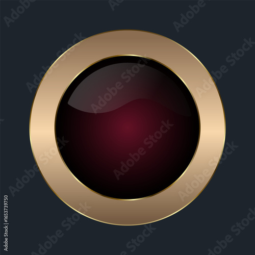 The glossy Circle reflects light with a sleek red button, with enhancing gold circle Surrounded by a polished golden-bronze frame banner vector illustration