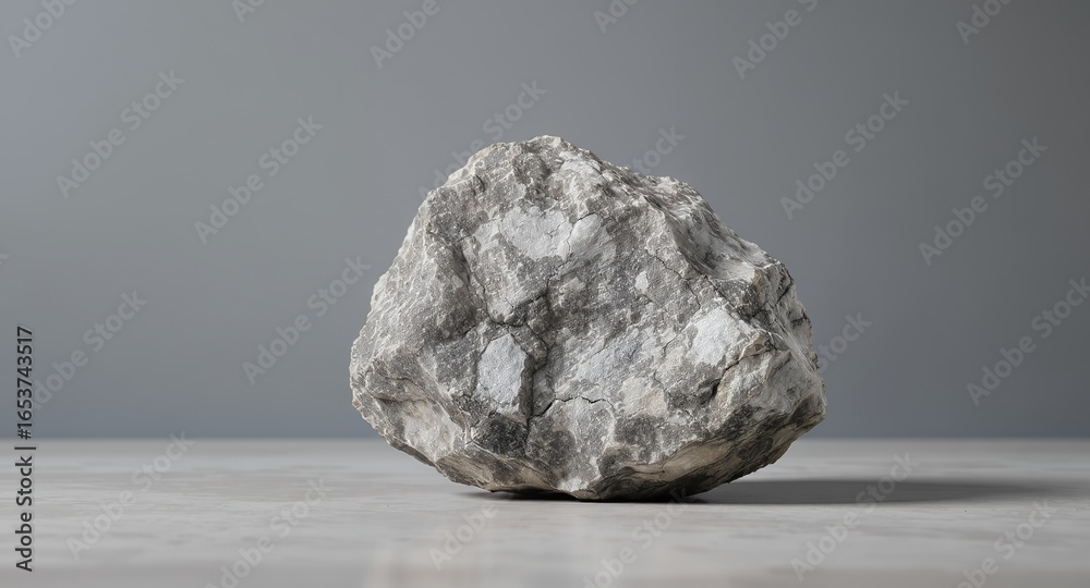 Naklejka premium Raw Grey Stone on Plain Background - Minimalist Product Photography