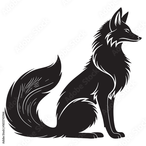 black kitsune Silhouette Vector, High Quality Illustration on White Background