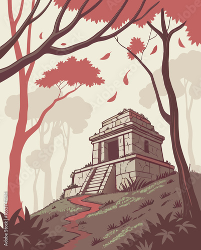 Ancient ruin in the deep forest landscape 