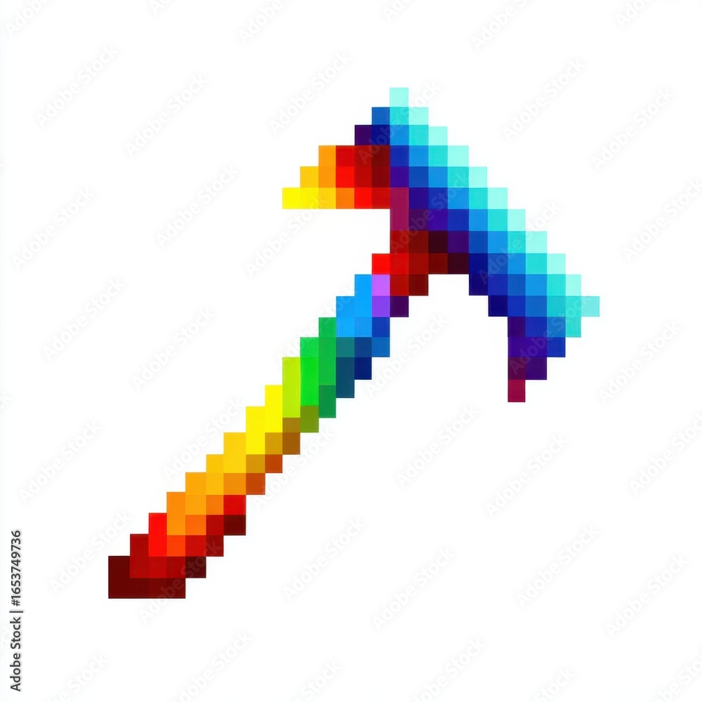 Fototapeta premium Pixelated Rainbow Axe on White Background