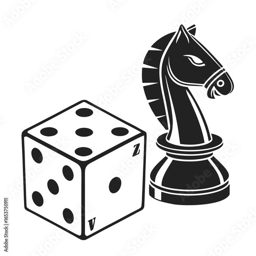 Dice and chess knight icon illustration