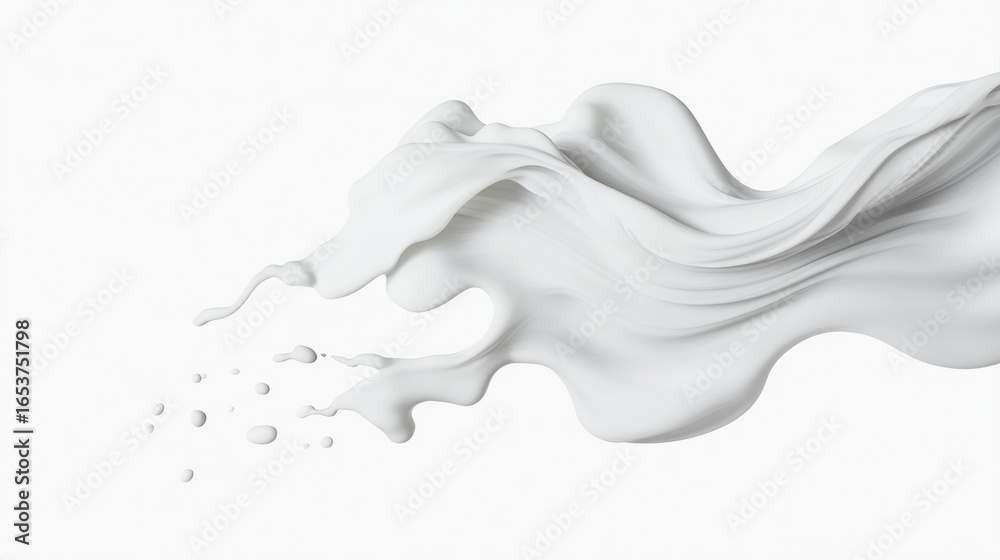 Smooth white liquid flows gracefully, creating elegant wave like shape. texture appears soft and creamy, evoking sense of purity and freshness Smooth white liquid flows gracefully, creating elegant wave like shape. texture appears soft and creamy, evoking sense of purity and freshness