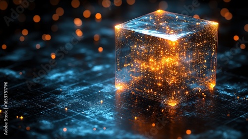 Wallpaper Mural Glowing cube on a textured dark surface with bokeh lights in background. Torontodigital.ca