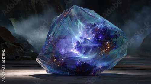 Wallpaper Mural Mysterious glowing blue crystal emanating powerful energy in a dark atmospheric environment Torontodigital.ca