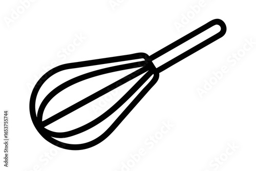 Simple outline drawing of a kitchen whisk on a black background cooking baking