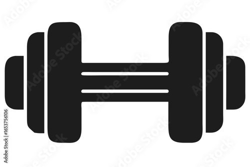 Black silhouette of a dumbbell with rounded weights and a textured bar fitness exercise