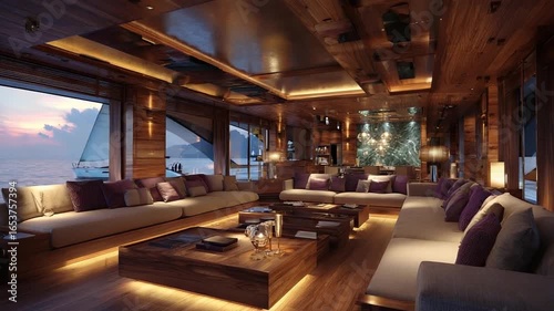 Luxury yacht interior with ocean view