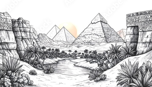 Desert landscape with pyramids (3)