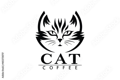Cat Face in Coffee Cup Art on White Background
