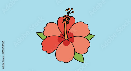 Vibrant Hibiscus Flower Illustration for Tropical Designs, Summer Themes, and Educational Materials, enhancing creative projects and instructional resources with a touch of tropical flair
