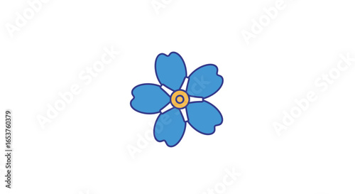 Forget-Me-Not Flower Illustration with Delicate Blue Petals and Golden Center for Springtime Designs and Botanical Education Resources