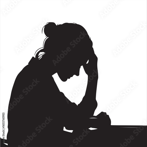 Black Silhouette of a Woman in Burnout Pose – Vector Illustration