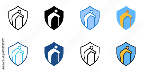Senior Citizen Support icon set multiple style collection 
