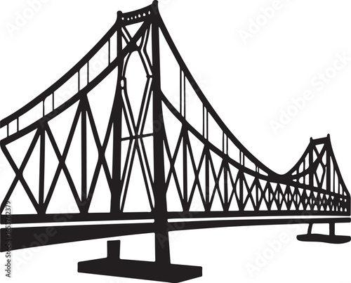 Iconic suspension bridge silhouette a majestic architectural marvel spanning vast waters under a clear sky